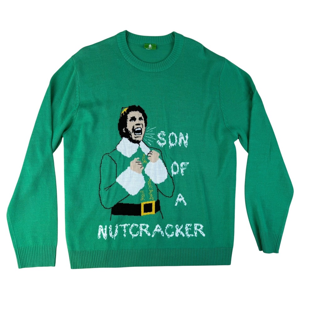 Elf 2X Sweater Son of a Nutcracker Christmas Movie Green Acrylic Graphic